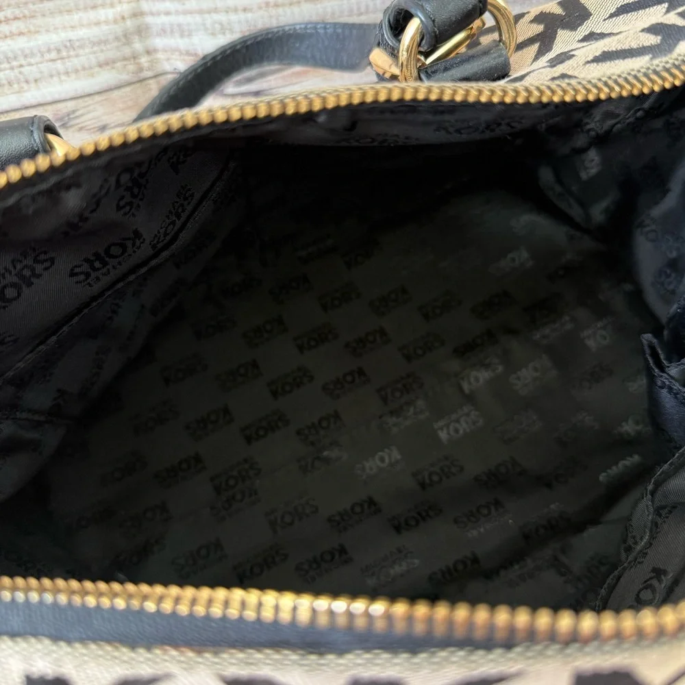 Michael Kors Black and Brown Satchel with Signature Monogram - Picture 4 of 5